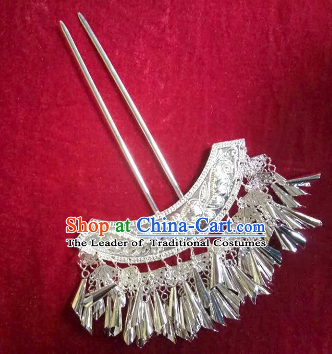 Traditional Chinese Miao Nationality Sliver Tassel Hairpins Hair Accessories Hair Clip for Women