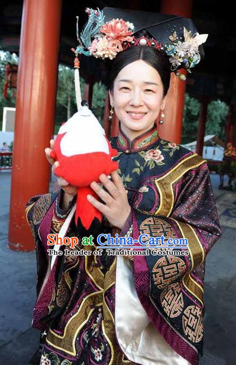 Chinese Qing Dynasty Empress Dowager Cixi Historical Costume Ancient Manchu Clothing for Women
