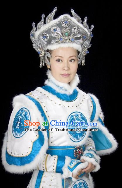 Chinese Ancient Qing Dynasty Nurhachi Empress Embroidered Manchu Dress Historical Costume for Women