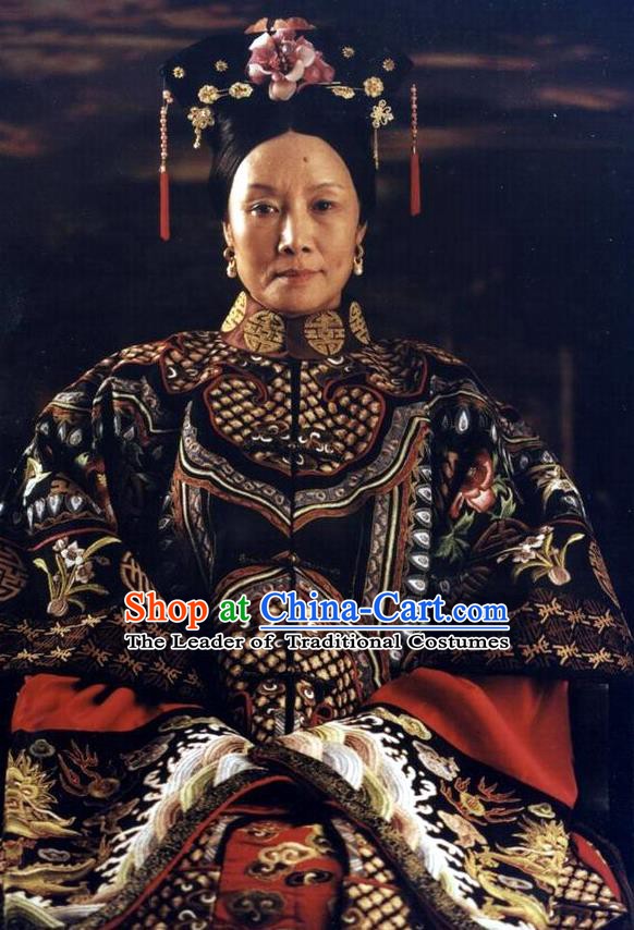 Chinese Qing Dynasty Empress Cixi Historical Costume Ancient Manchu Queen of Xianfeng Clothing for Women