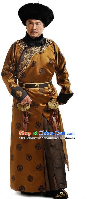 Chinese Qing Dynasty Emperor Kangxi Xuanye Historical Costume Ancient Manchu Kaiser Clothing for Men