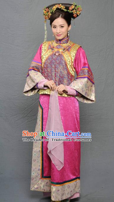 Chinese Qing Dynasty Manchu Imperial Concubine of Kangxi Historical Costume Ancient Palace Lady Clothing for Women