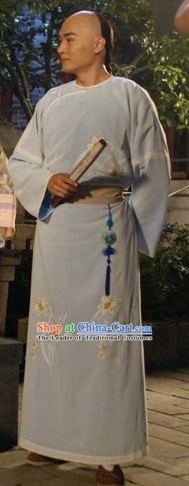 Chinese Qing Dynasty Painter Zheng Banqiao Historical Costume Ancient Poet Long Robe Clothing for Men