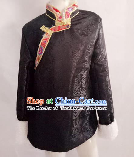 Traditional Chinese Tibetan Nationality Costume, Zang Ethnic Minority Black Coat for Women