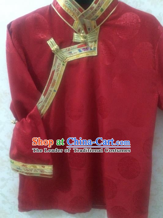 Chinese Tibetan Nationality Costume Blouse, Traditional Zang Ethnic Minority Red Shirts for Women