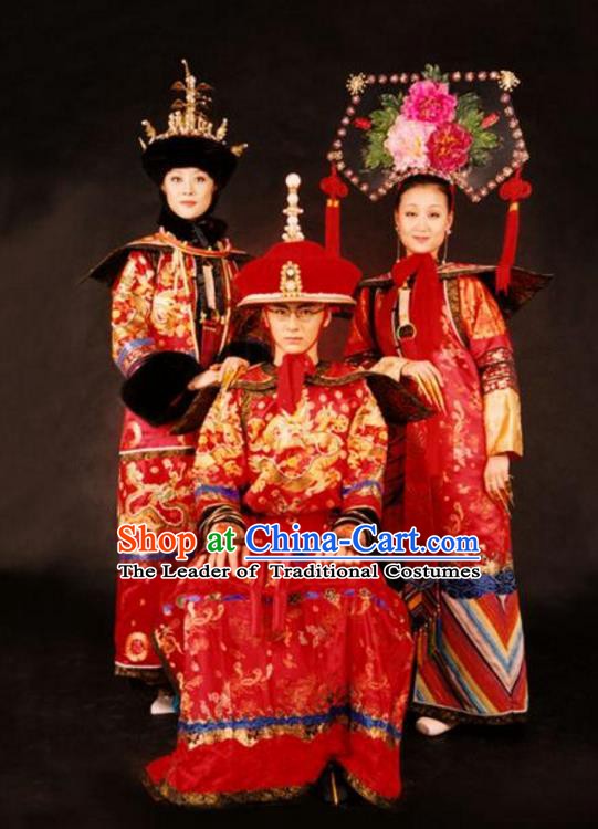 Chinese Late Qing Dynasty Last Emperor and Empress Empress Dowager Cixi Replica Costumes Complete Set