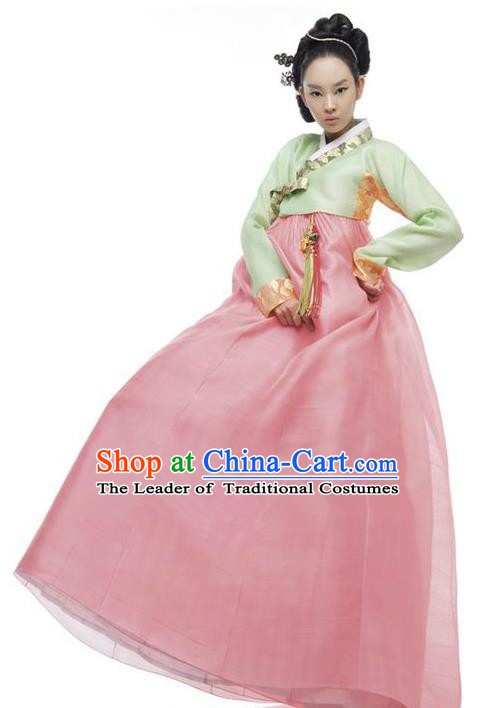 Korean Traditional Bride Hanbok Clothing Green Blouse and Light Pink Skirt Korean Fashion Apparel Costumes for Women