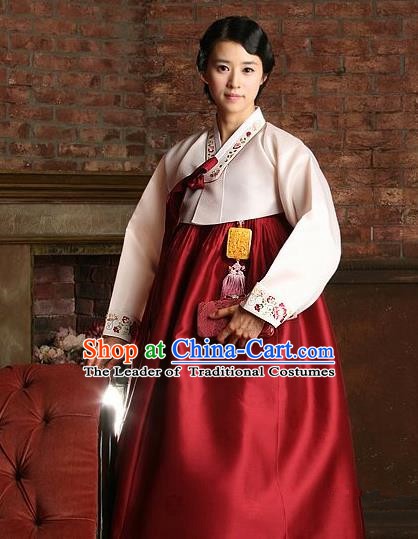 Korean Traditional Bride Hanbok Clothing Pink Blouse and Red Skirt Korean Fashion Apparel Costumes for Women