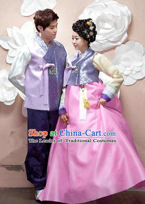 Korean Traditional Garment Palace Purple Hanbok Fashion Apparel Bride and Bridegroom Costumes
