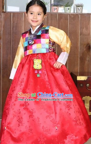 Korean Traditional Hanbok Korea Children Blouse and Red Dress Fashion Apparel Hanbok Costumes for Kids