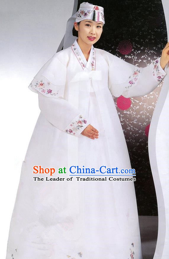 Korean Traditional Garment Palace Hanbok Wedding White Dress Fashion Apparel Bride Costumes for Women