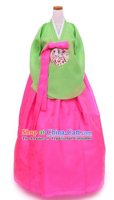 Korean Traditional Handmade Palace Hanbok Green Blouse and Pink Dress Fashion Apparel Bride Costumes for Women