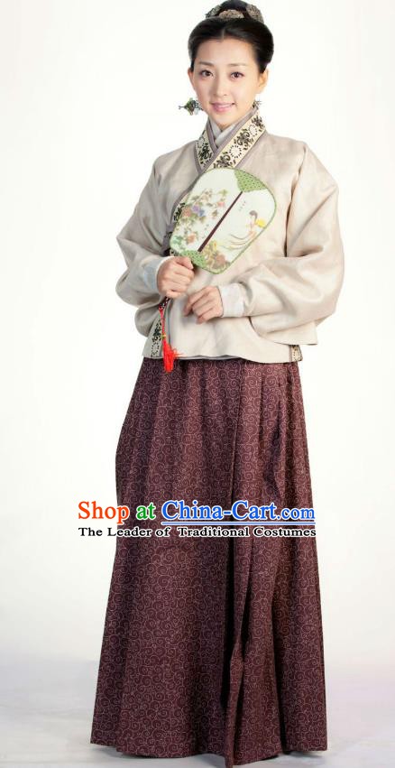 Ancient Chinese Ming Dynasty Historical Costume Female Embroider Brown Replica Costume for Women