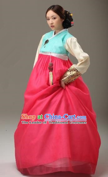 Top Grade Korean Traditional Hanbok Blue Blouse and Dress Fashion Apparel Costumes for Women