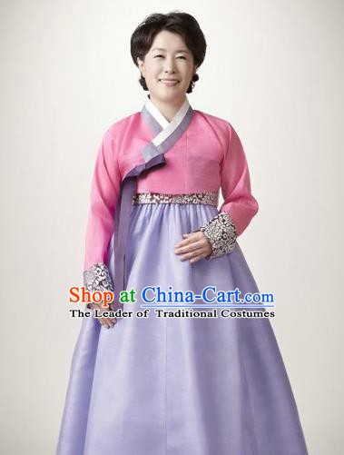 Top Grade Korean Hanbok Traditional Pink Blouse and Lilac Dress Fashion Apparel Costumes for Women