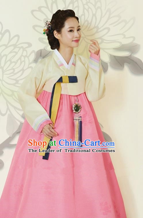 Top Grade Korean Hanbok Traditional Yellow Blouse and Pink Dress Fashion Apparel Costumes for Women
