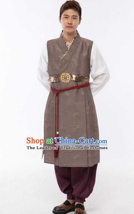 Asian Korean Traditional Costume Ancient Bridegroom Grey Hanbok for Men