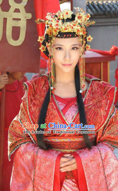 Ancient Chinese Ming Dynasty Imperial Empress of Zhu Youxiao Embroidered Wedding Historical Costume for Women