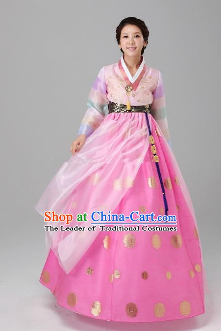 Top Grade Korean Hanbok Ancient Traditional Fashion Apparel Costumes Blouse and Pink Dress for Women
