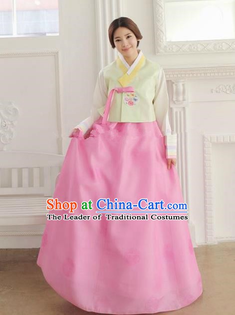 Korean Traditional Hanbok Yellow Blouse and Pink Dress Ancient Formal Occasions Fashion Apparel Costumes for Women