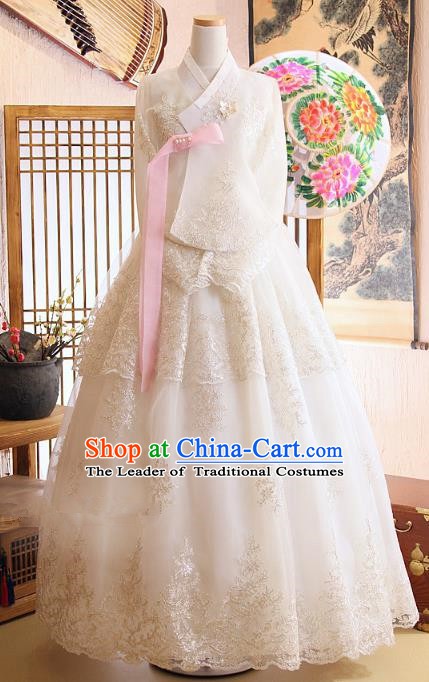 Korean Traditional Hanbok Bride White Blouse and Dress Ancient Formal Occasions Fashion Apparel Costumes for Women