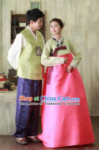 Traditional Korean Costumes Ancient Korean Male Hanbok Bridegroom Green Vest and Purple Pants for Men