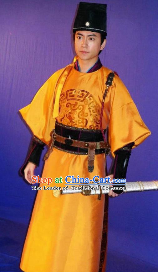 Chinese Ancient Song Dynasty Swordsman Imperial Bodyguard Zhan Zhao Replica Costume for Men
