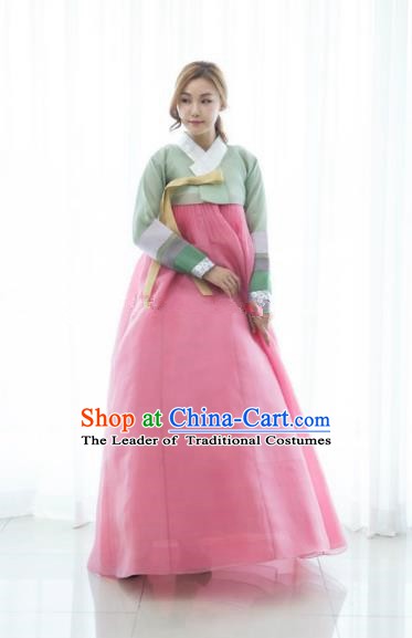 Korean Traditional Bride Hanbok Formal Occasions Green Blouse and Pink Dress Ancient Fashion Apparel Costumes for Women