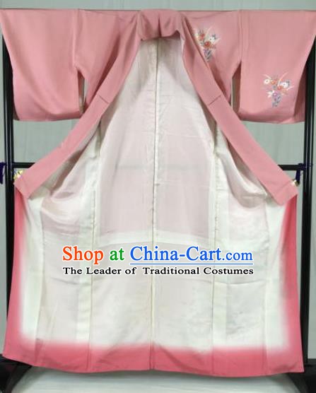 Japan Traditional Kimono Pink Furisode Kimono Ancient Yukata Dress Formal Costume for Women