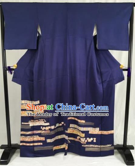 Japanese Traditional Navy Kimono Ancient Yukata Robe Wafuku Hakama Haori Clothing for Men