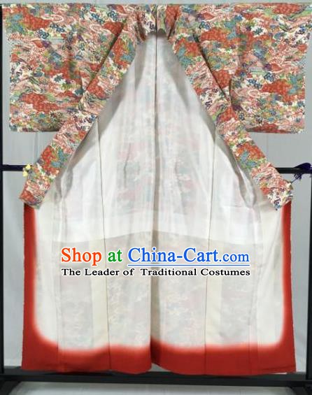 Japan Traditional Printing Kimono Formal Costume Geisha Furisode Kimonos Ancient Yukata Dress for Women