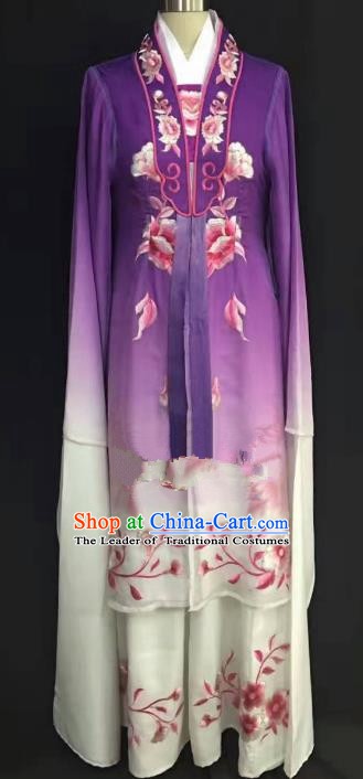 China Traditional Beijing Opera Actress Embroidered Purple Dress Chinese Shaoxing Opera Huadan Costume
