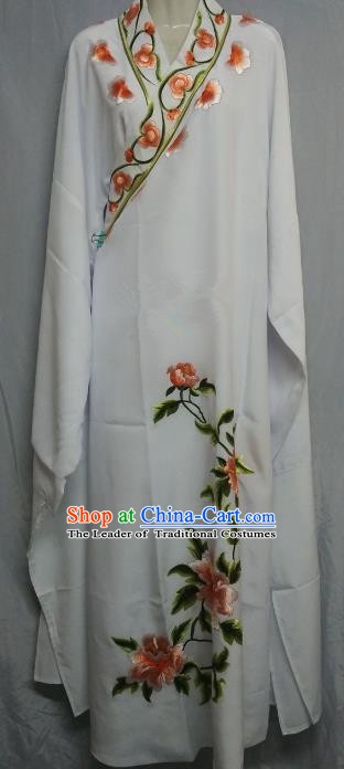 China Beijing Opera Lang Scholar Niche Costume White Embroidered Peony Robe for Adults