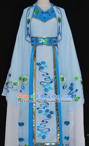 Traditional Chinese Beijing Opera Niche Costume Scholar Embroidery Blue Robe for Adults
