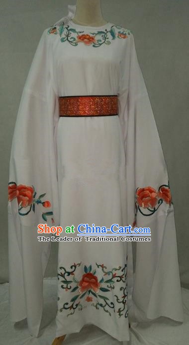 Traditional Chinese Beijing Opera Niche Water Sleeve White Robe Peking Opera Young Men Costume for Adults