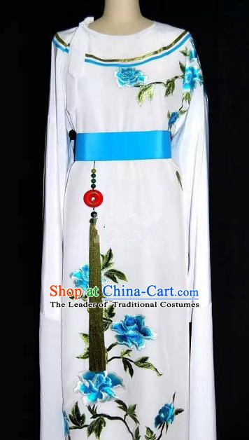Top Grade Chinese Beijing Opera Embroidered Blue Peony Robe Peking Opera Niche Costume for Adults