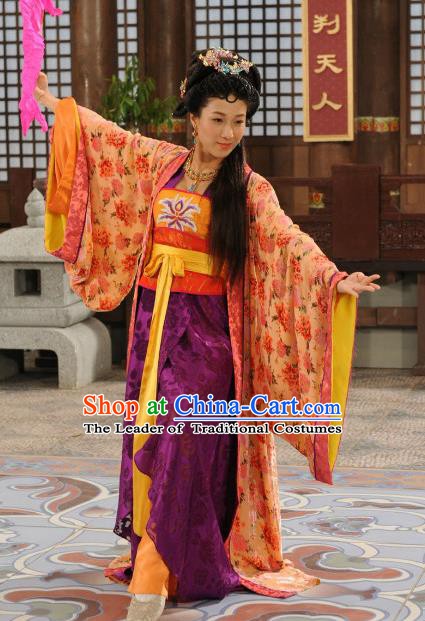 Chinese Ancient Tang Dynasty Nobility Lady Embroidered Hanfu Dress Historical Costume for Women