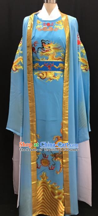 Chinese Beijing Opera Prince Blue Costume Peking Opera Niche Embroidery Robe for Adults