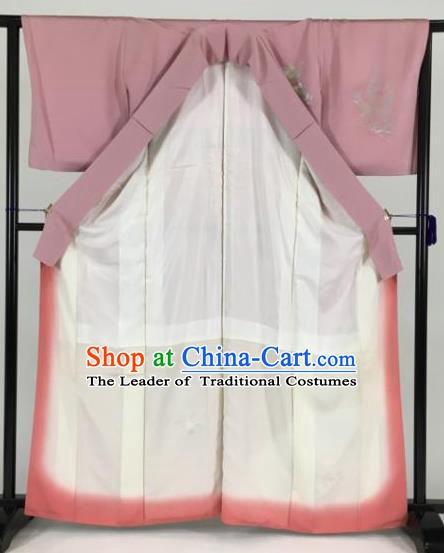 Japan Traditional Kimonos Dark Pink Furisode Kimono Ancient Yukata Dress Formal Costume for Women