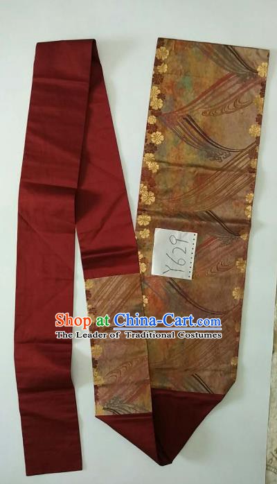 Japanese Traditional Brocade Waistband Kimono Yukata Embroidered Purplish Red Belts for Women
