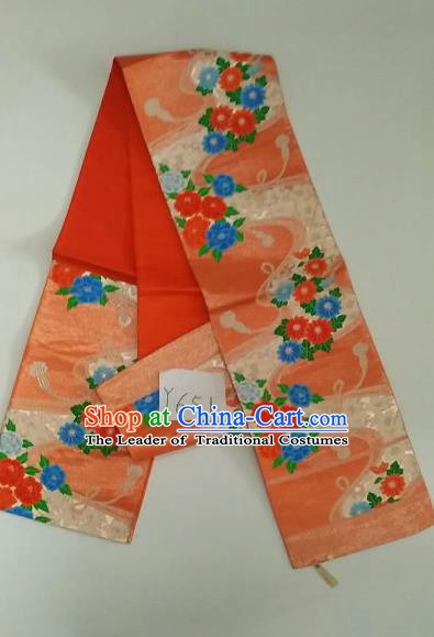 Japanese Traditional Embroidered Brocade Waistband Kimono Yukata Dress Orange Belts for Women