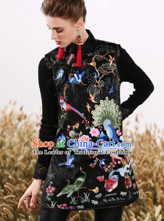 Chinese National Costume Traditional Embroidered Black Vests Waistcoat for Women