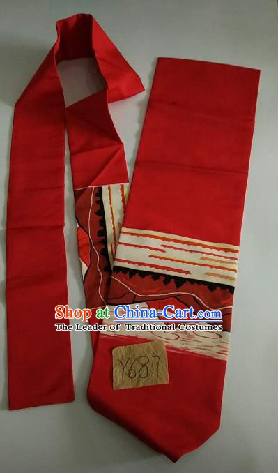 Japanese Traditional Embroidered Brocade Waistband Kimono Yukata Dress Red Belts for Women
