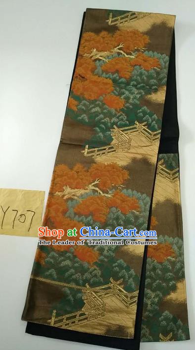 Japanese Traditional Embroidered Brown Brocade Waistband Kimono Yukata Dress Wafuku Belts for Women