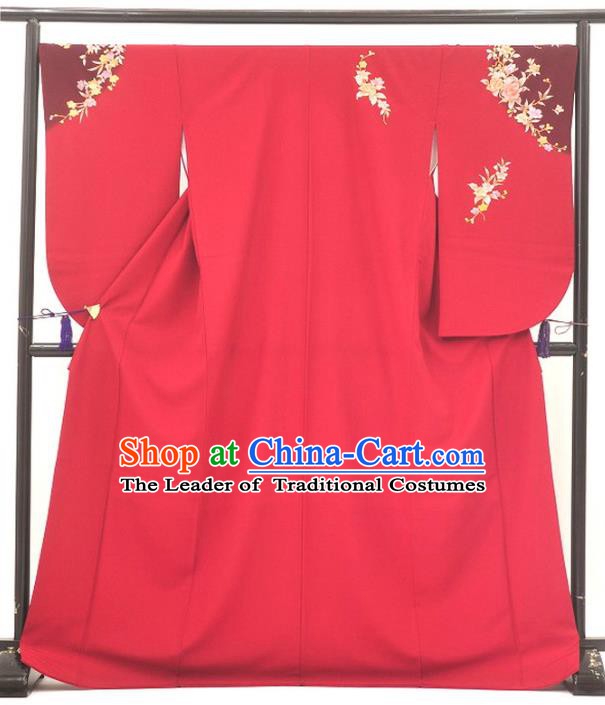 Ancient Japanese Geisha Garment Red Furisode Kimonos Traditional Yukata Dress Costume for Women