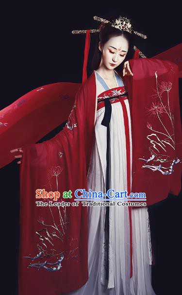 Chinese Ancient Tang Dynasty Imperial Concubine Embroidered Costume Traditional Hanfu Dress for Women