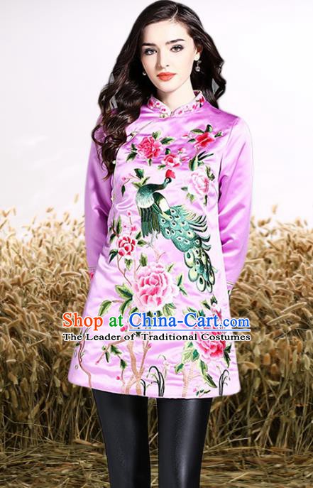 Chinese National Costume Tang Suit Lilac Shirts Traditional Embroidered Peony Blouse for Women