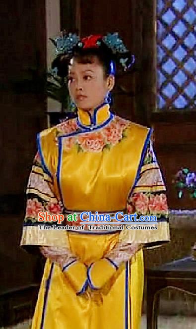 Chinese Traditional Manchu Lady Historical Costume China Qing Dynasty Empress Dowager Xiaozhuang Embroidered Clothing