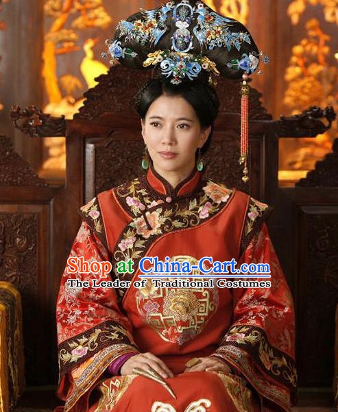 Chinese Ancient Manchu Lady Historical Costume China Qing Dynasty Empress Dowager Xiaozhuang Clothing