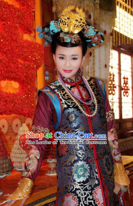 Chinese Ancient Empress Dowager Historical Costume China Qing Dynasty Manchu Lady Clothing